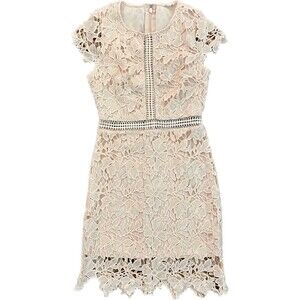 Main Strip | Blush Peach Crocheted Sheath Dress | Small